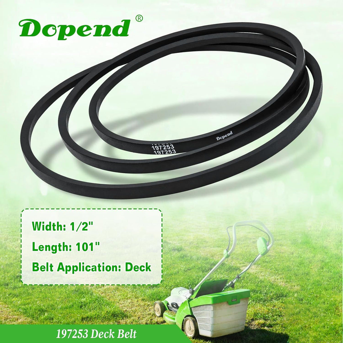 532197253 197253 Deck Belt 1/2” x 101” for Craftsman YS4500, Husqvarna YTH18542, Poulan Pro 42 inch Riding Lawn Mower, Replaces 429636, 532419636, 532197253, 598559101, 592855001