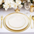 100PCS Ivory and Gold Plastic Plates 10.25″ Disposable Dinner Plate