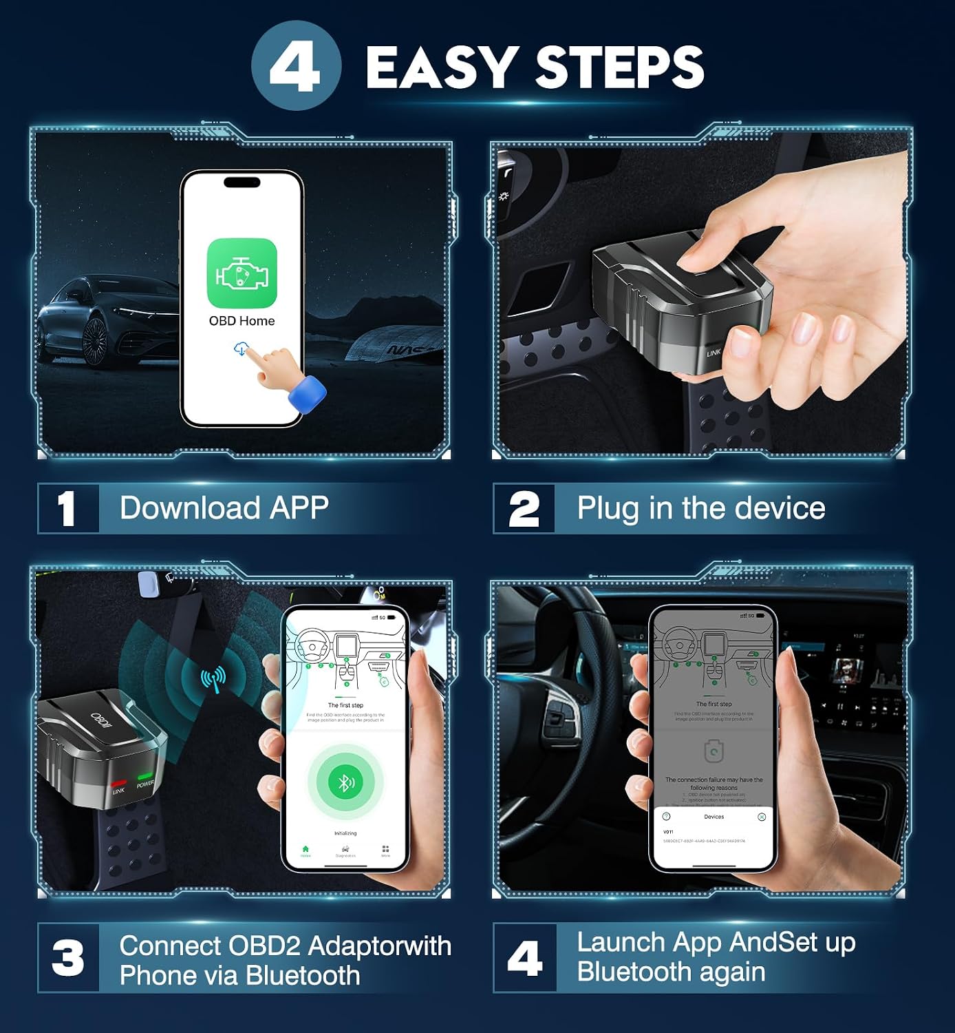 OBD2 Scanner Diagnostic Tool, Car Scanner for iOS & Android, Bluetooth 5.4 | Code Reader for Cars and Trucks, Scanner