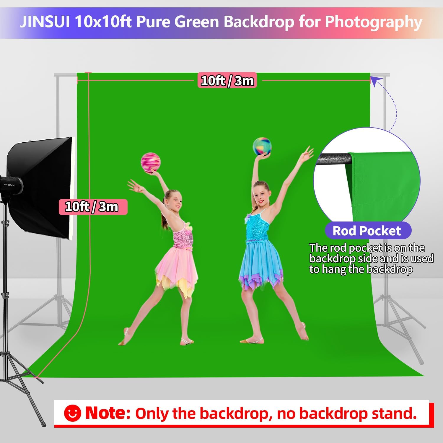 Green Screen Backdrop 10x10 ft, Chromakey Background Fabric | Thick Polyester Greenscreen Curtain, for Photography
