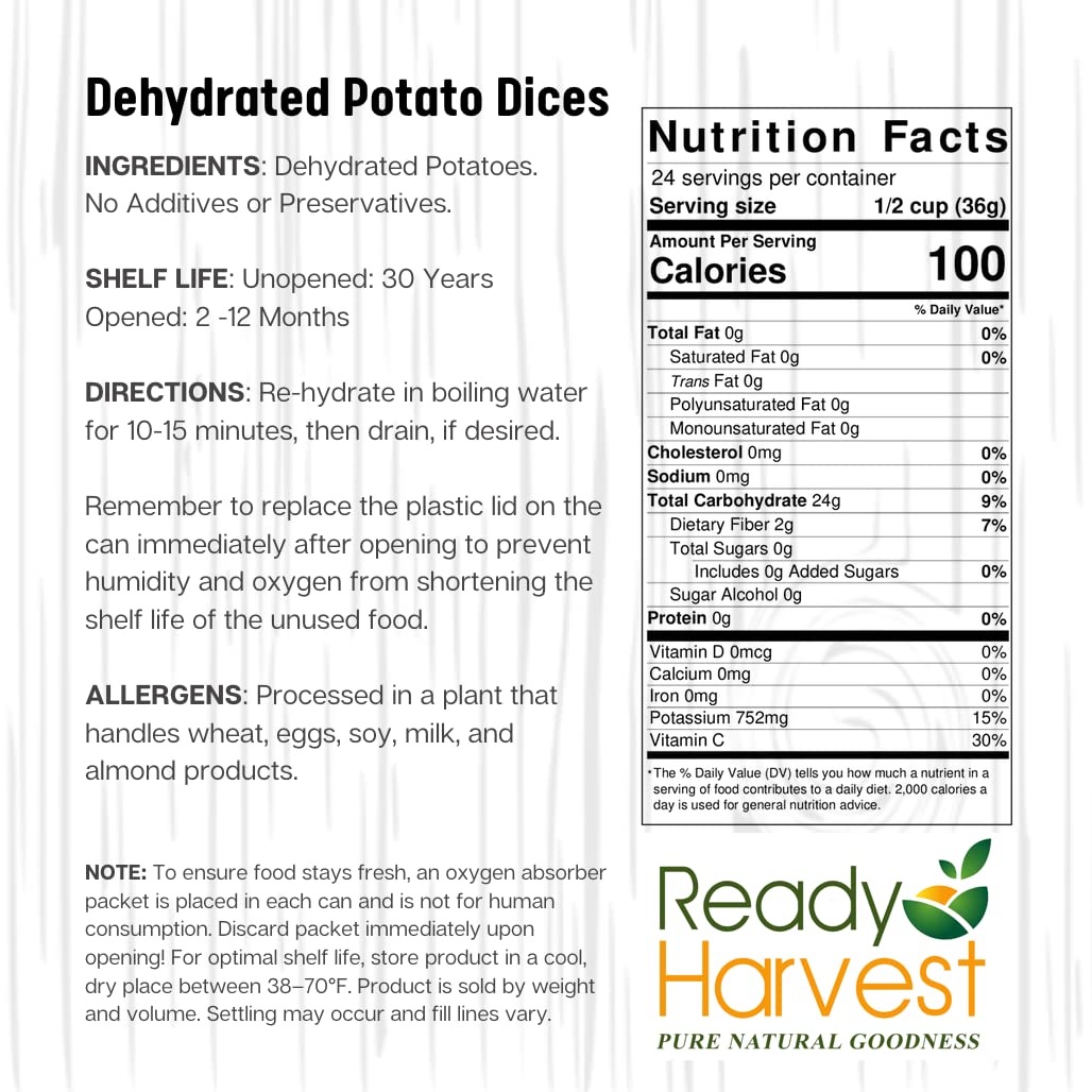 Dehydrated Food - Potato Dices | Emergency Food | Dried Potatoes | #10 Can | 30-Year Shelf Life | Cans Filled to the Top