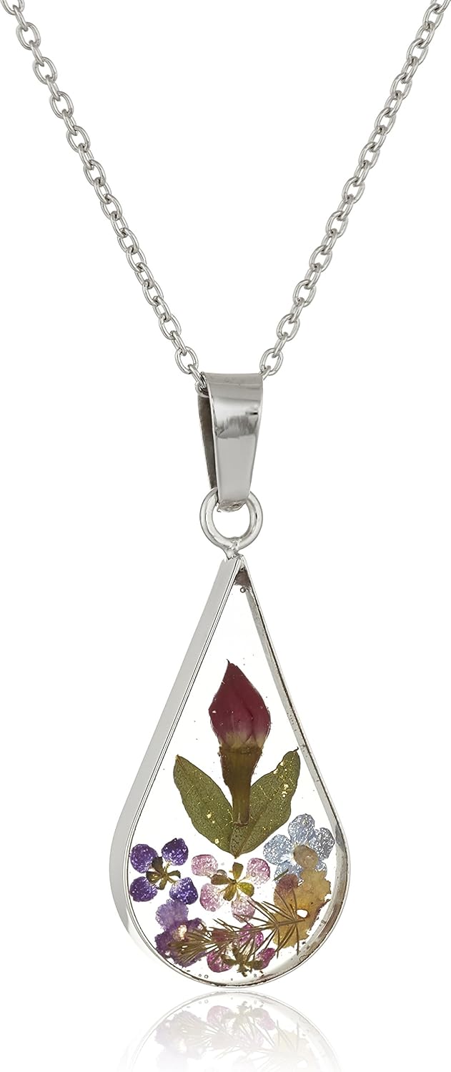 Sterling Silver/Gold Over Sterling Silver Pressed Flower Pendant Necklace