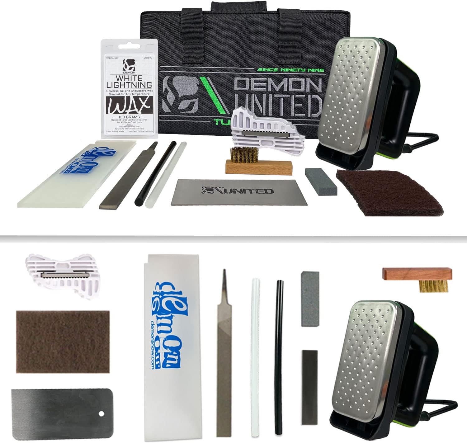 USA Bronze Edition Ski & Snowboard Tuning Kit with Ski and Snowboard All Season Wax, Wax Iron, Angled Edge Tuner