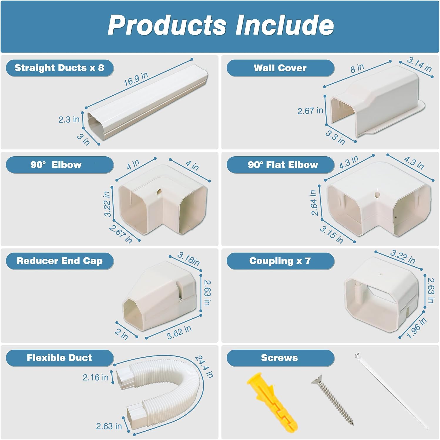 3" 13.5Ft Mini Split Line Set Cover, PVC Air Conditioner Line Set Cover Kit | DIY Decorative White Lineset Cover with