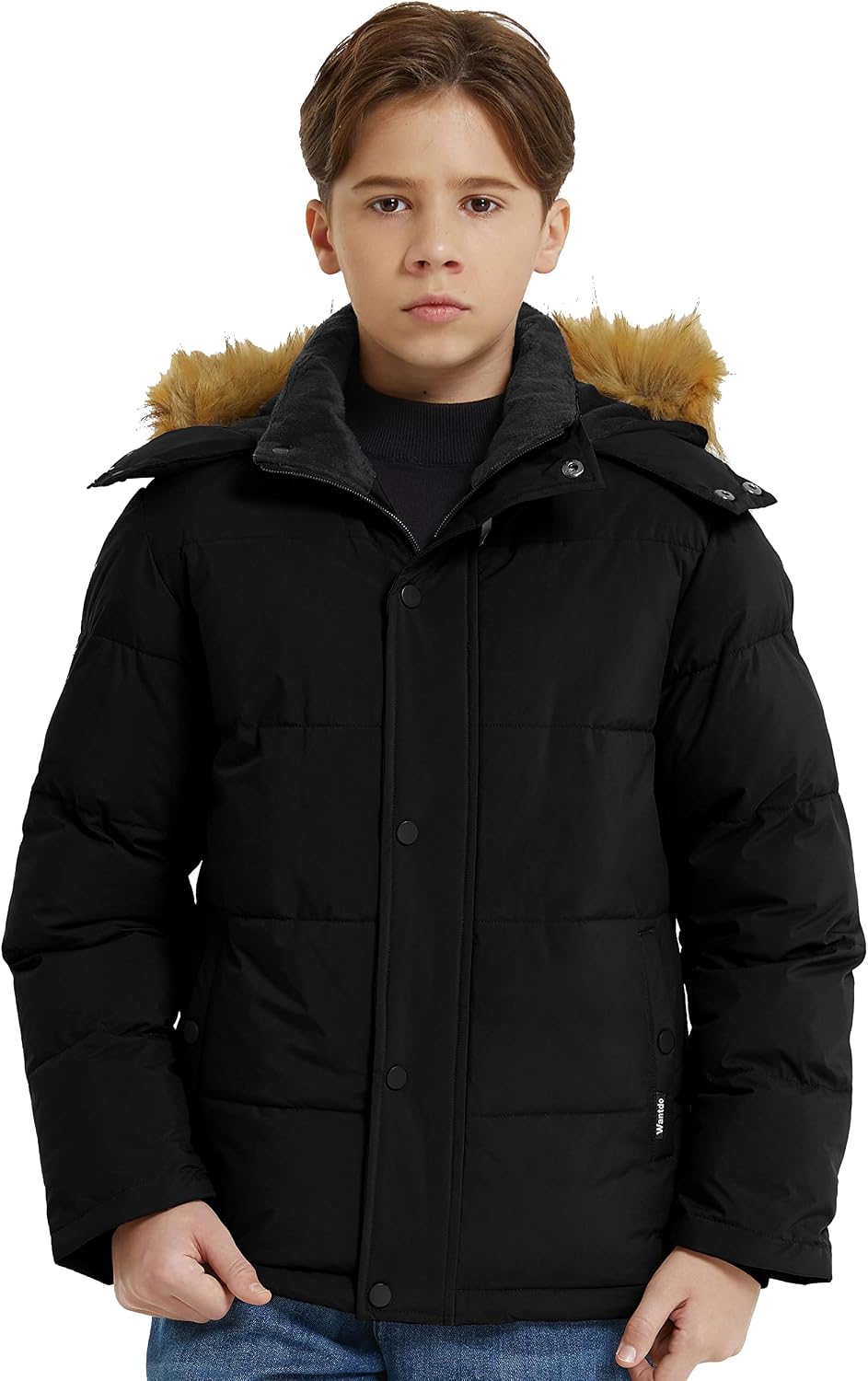 Boys' Winter Coat Warm Puffer Jacket Waterproof with Faux Fur Hood | Windproof,5000mm Waterproof,Snap Button