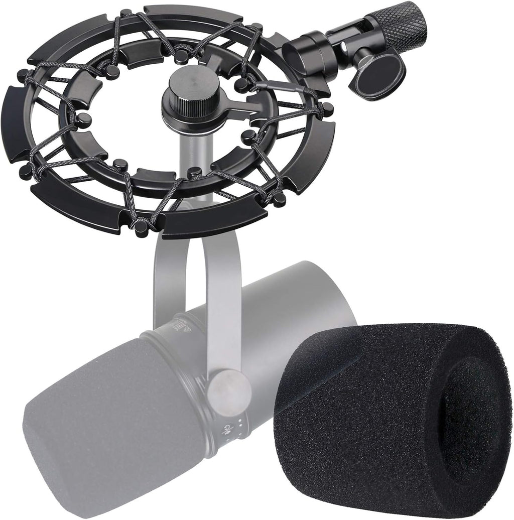 MV7 Shock Mount with Pop Filter, Alloy Shockmount with Foam Windscreen Matching Mic Boom Arm Stand Compatible with
