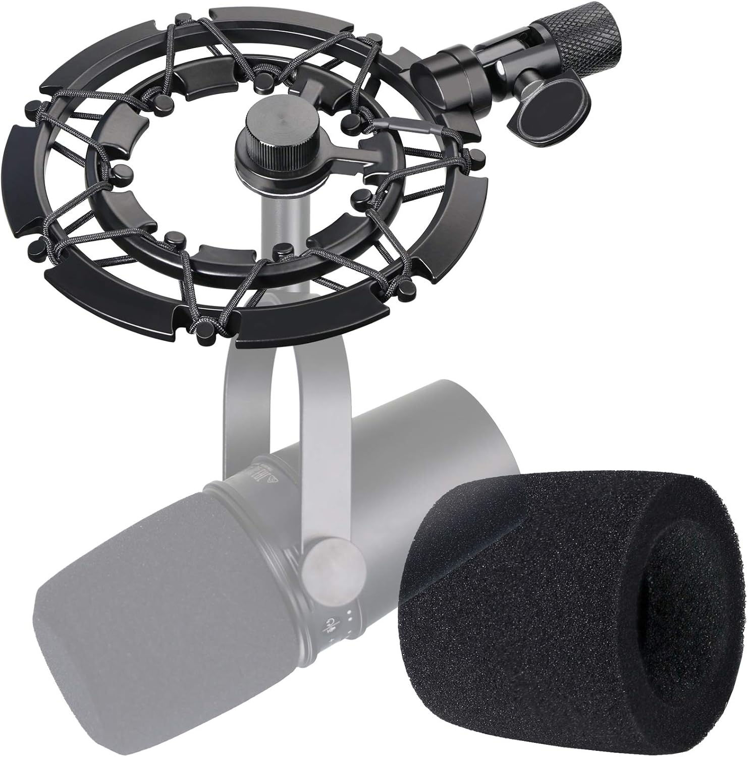 MV7 Shock Mount with Pop Filter, Alloy Shockmount with Foam Windscreen Matching Mic Boom Arm Stand Compatible with