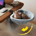 Cat Desk Bed - One-Click Folding,Sunken Design & Space-Saving Semi-Circular Cat Bed, Soft Faux Rabbit Fur Material