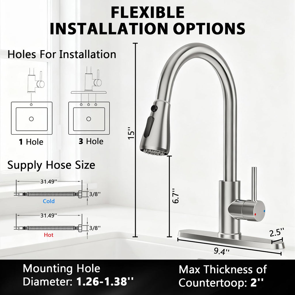 Kitchen Faucets with Pull Down Sprayer, Brushed Nickel