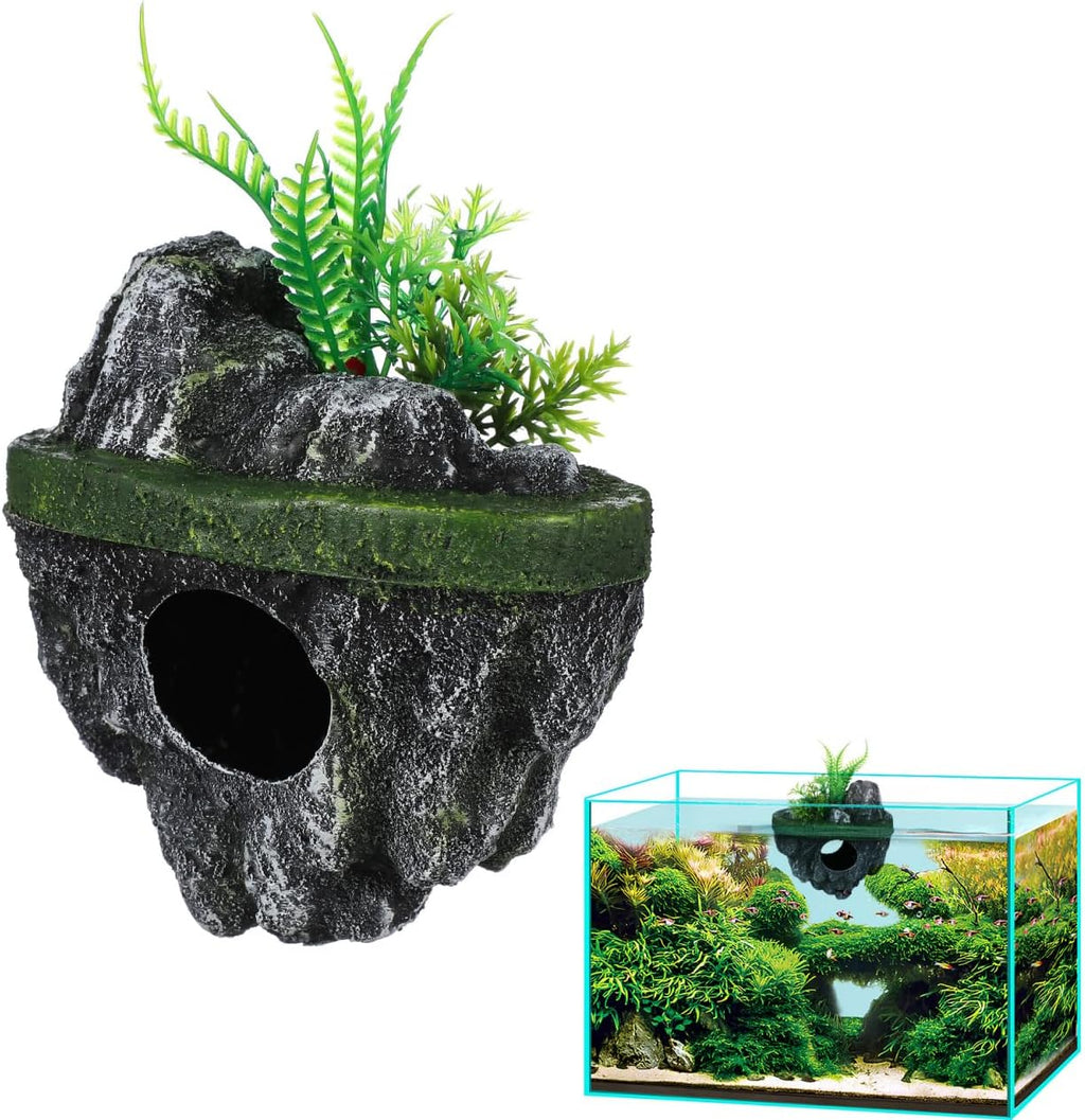 Floating Aquarium Decor, Fish Tank Decorated Rock for Betta Fish Guppies Goldfish Shrimps Hermit Crabs Realistic Rock