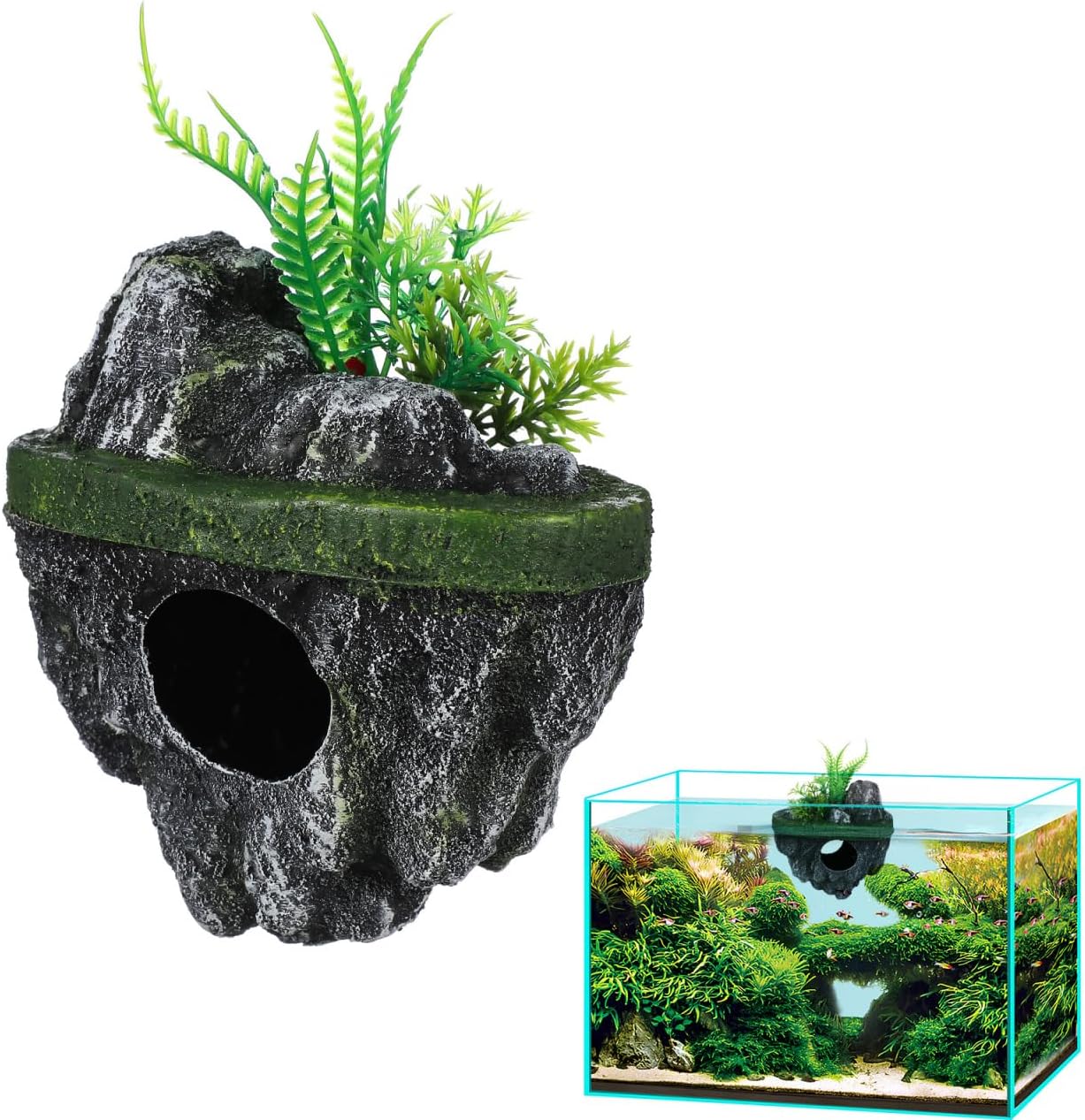 Floating Aquarium Decor, Fish Tank Decorated Rock for Betta Fish Guppies Goldfish Shrimps Hermit Crabs Realistic Rock
