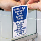 “Employees Must Wash Hands Before Returning to Work" Bilingual Hand Washing Label | 3.5" x 5" Laminated Vinyl