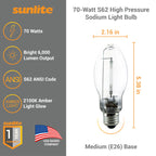 03610 LU70/MED High Pressure Sodium Light Bulb, 70 Watts, ED17/MED, Medium Base (E26), ANSI Code S62, 6000 Lumen