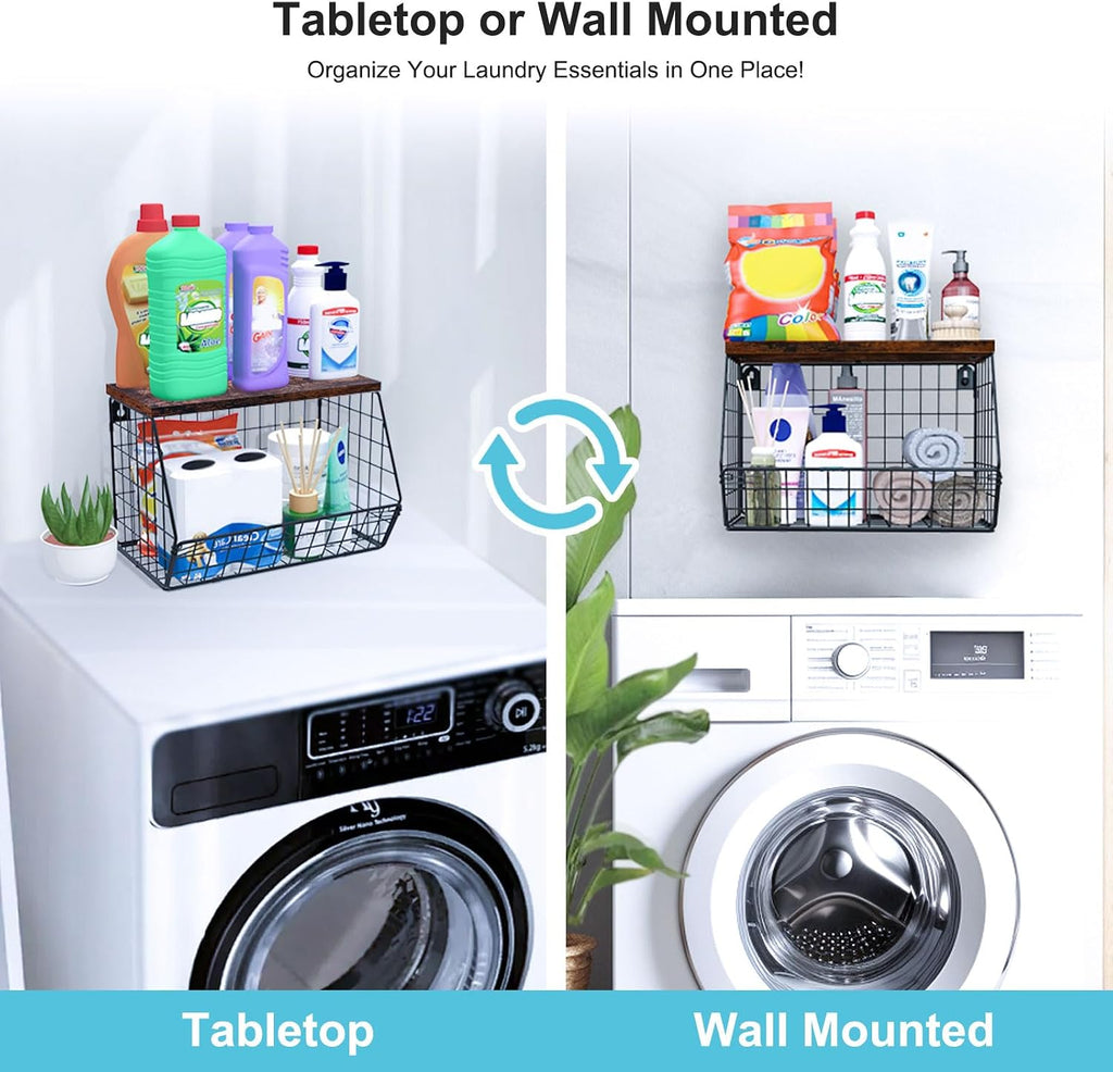 Laundry Room Shelves, Wall Mounted Storage Basket, 11.8"Wx7.9"Dx8.5"H | Stackable Wire Wall Shelves Organizer for