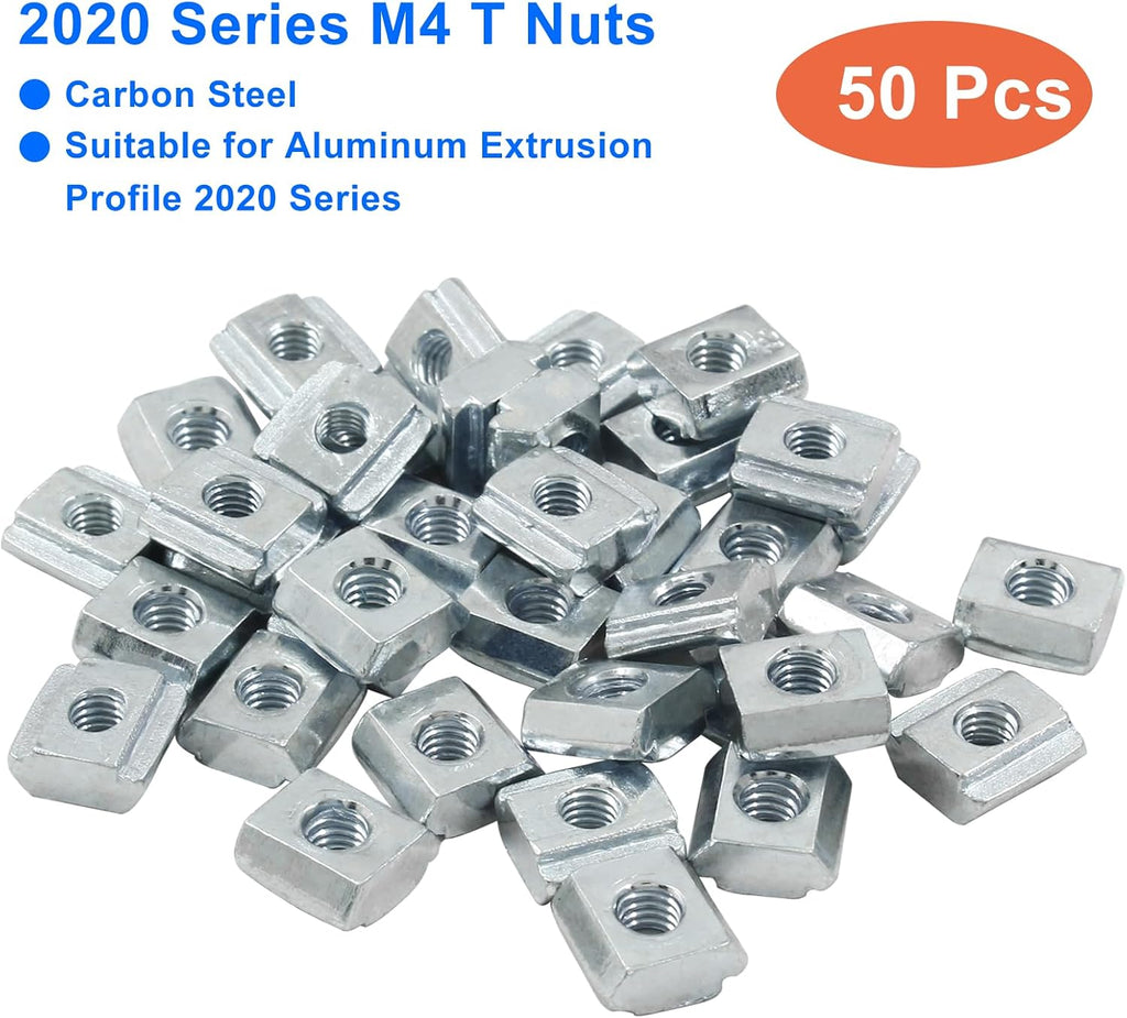 50Pcs 2020 Series Sliding T Nuts, M4, Carbon Steel