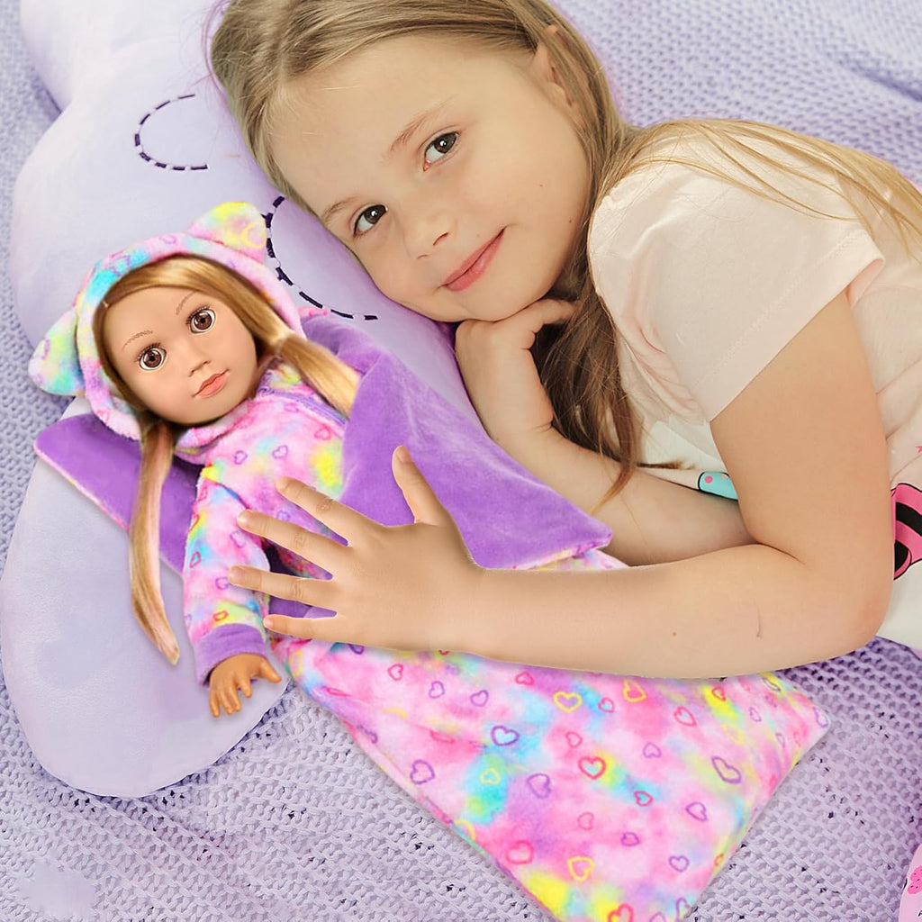 American 18" Doll Clothes and Sleep Bag Accessories,Sleepover Outfit Set Fits 18 Inch Dolls Include Rainbow
