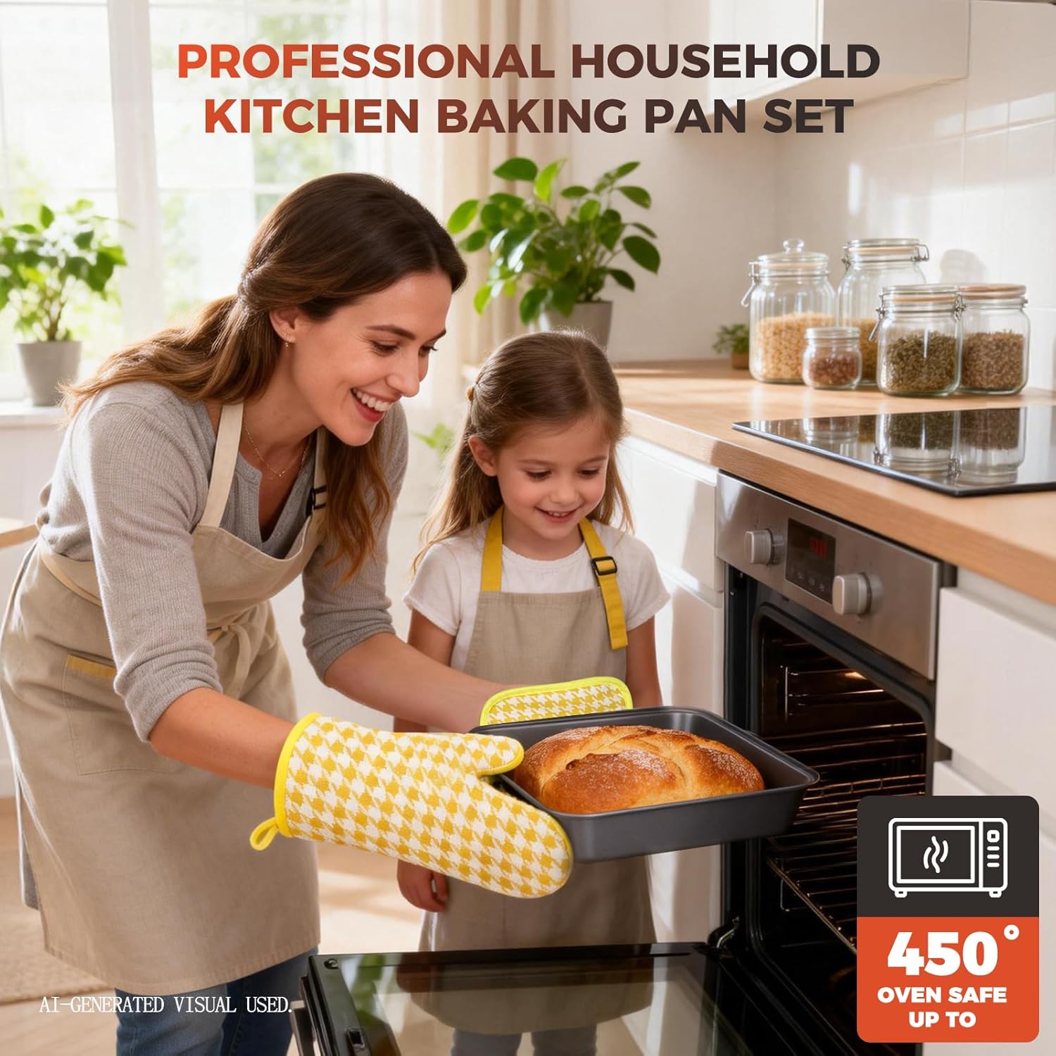 8-Piece Baking Pans Set, Non-stick Bakeware Sets Non-Toxic Baking Sheet Sets for Cooking, Include Round＆Square Cake