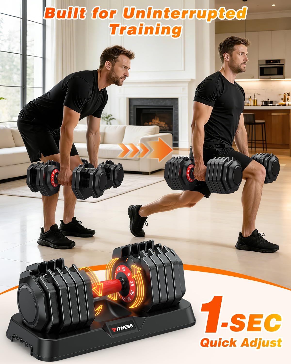 Adjustable Dumbbell Set with Foldable Weight Bench for Home Gym Use | 25/55/80/90 LB Options, 1-Second Dial