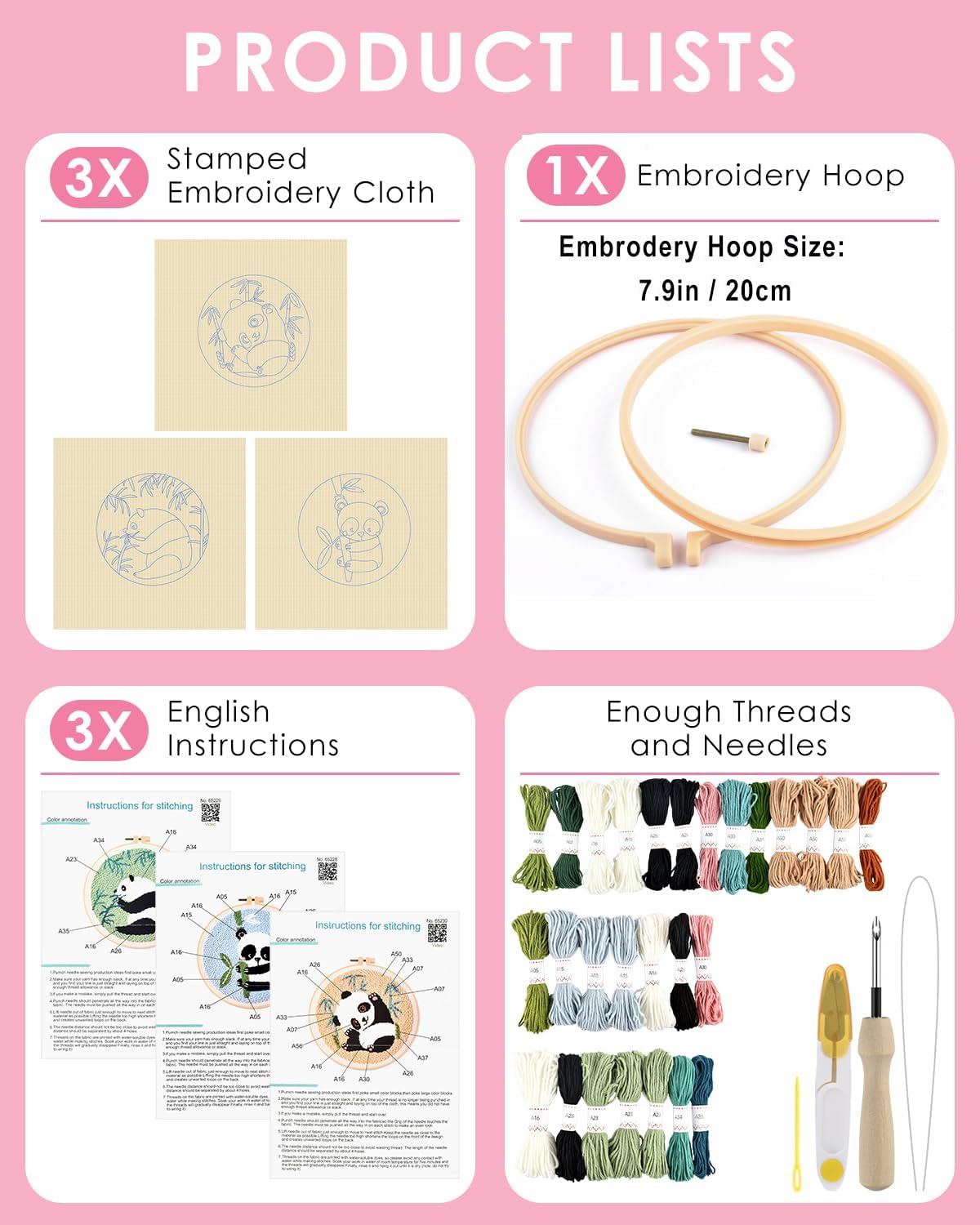 Punch Needle Kits, Panda Punch Embroidery Kits for Adults