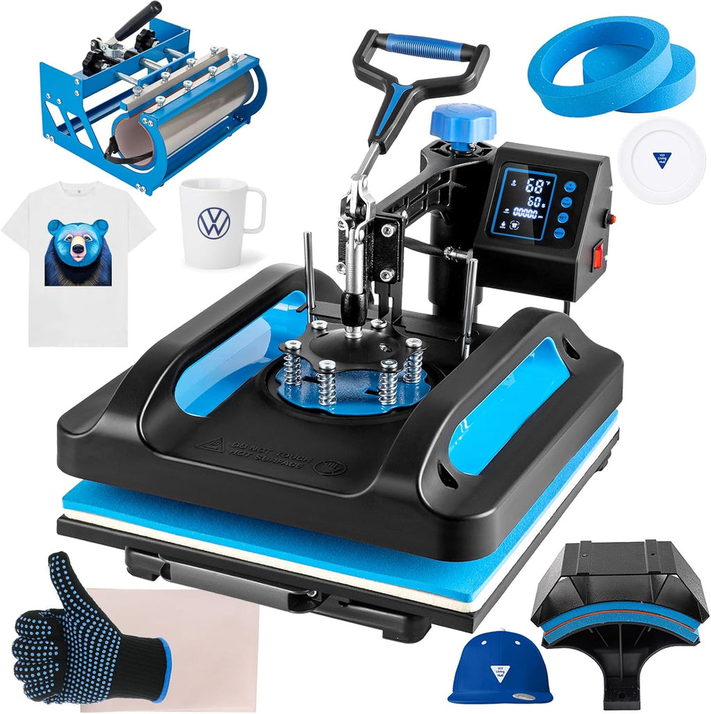 Pro Heat Press 15x15 Inch, 5 in 1 Heat Press Machine with 30 OZ Tumbler Press, Swing Away T Shirt Pressing Machine