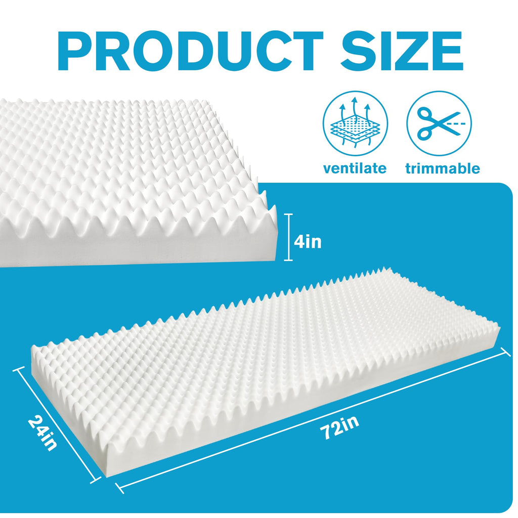 72 * 24 * 4 Inch Egg Crate Foam Padding Pressure-Relieving High-Density Upholstery Foam for Air Circulation Cuttable