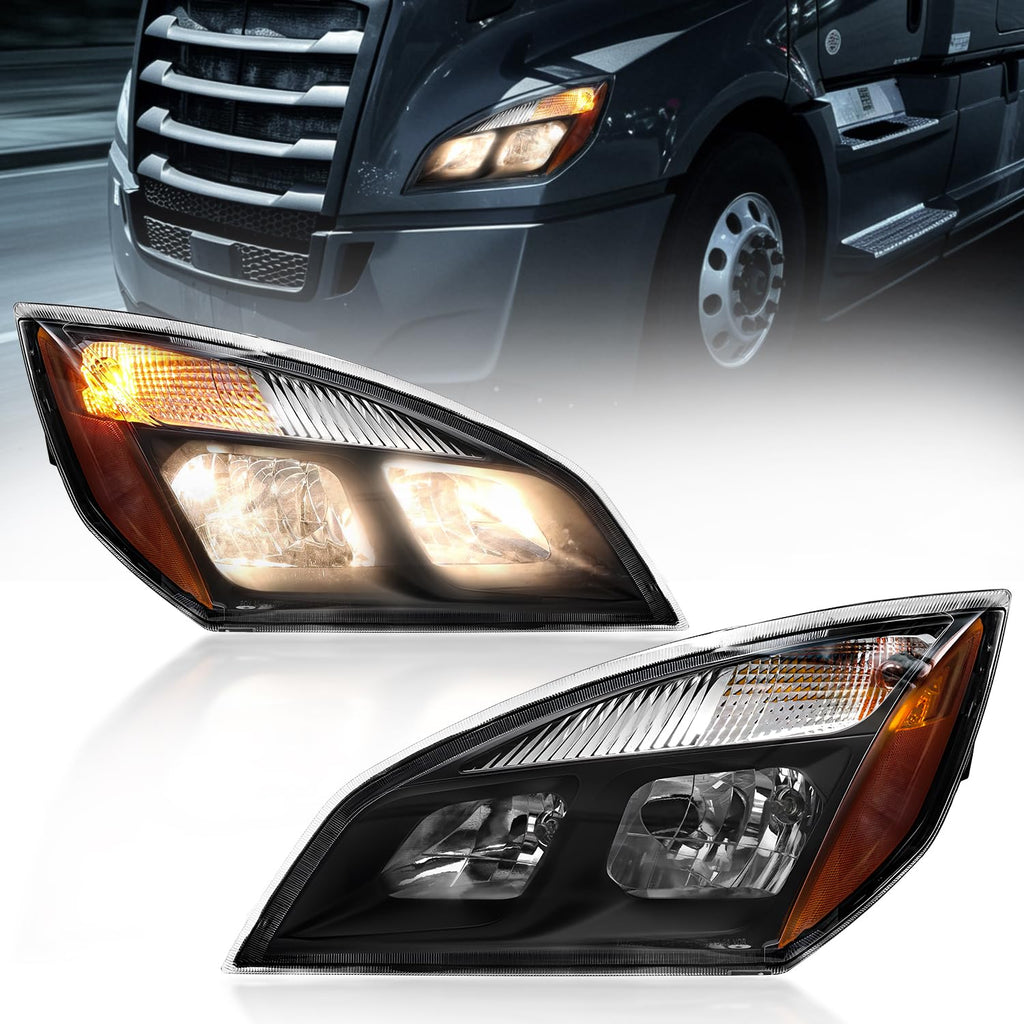 Black Halogen Headlight Assembly Pair for 2018-2024 Freightliner Cascadia