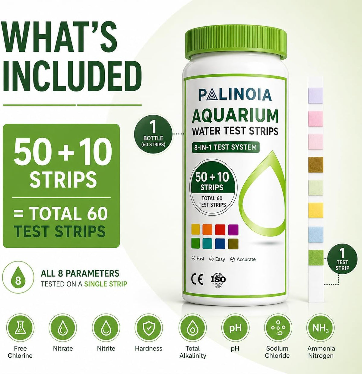8-in-1 Aquarium Water Test Strips, 60 Count