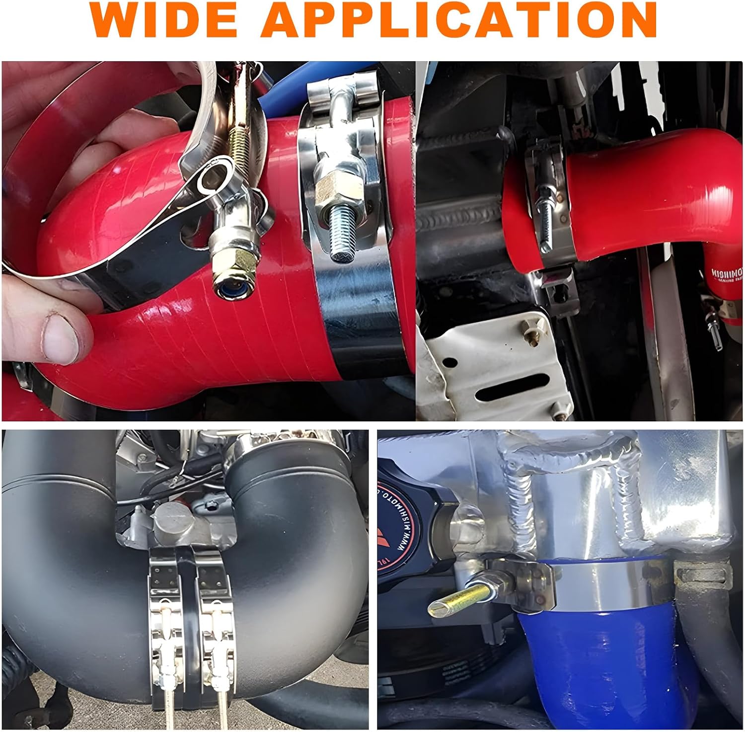 4PCS 2" T-Bolt Hose Clamp, Stainless Steel Tube Clamp with 57mm-65mm ID Range, Heavy-Duty Adjustable T-Bolt Turbo