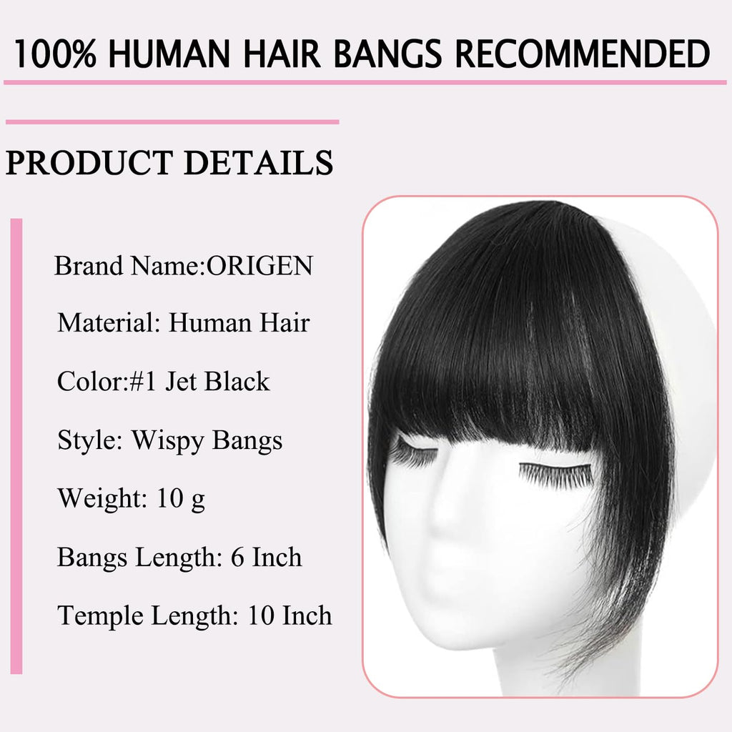 Clip In Bangs Real Human Hair Jet Black Wispy Fake Bangs For Women | Clip On, Natural Hair Bangs, Fringe With