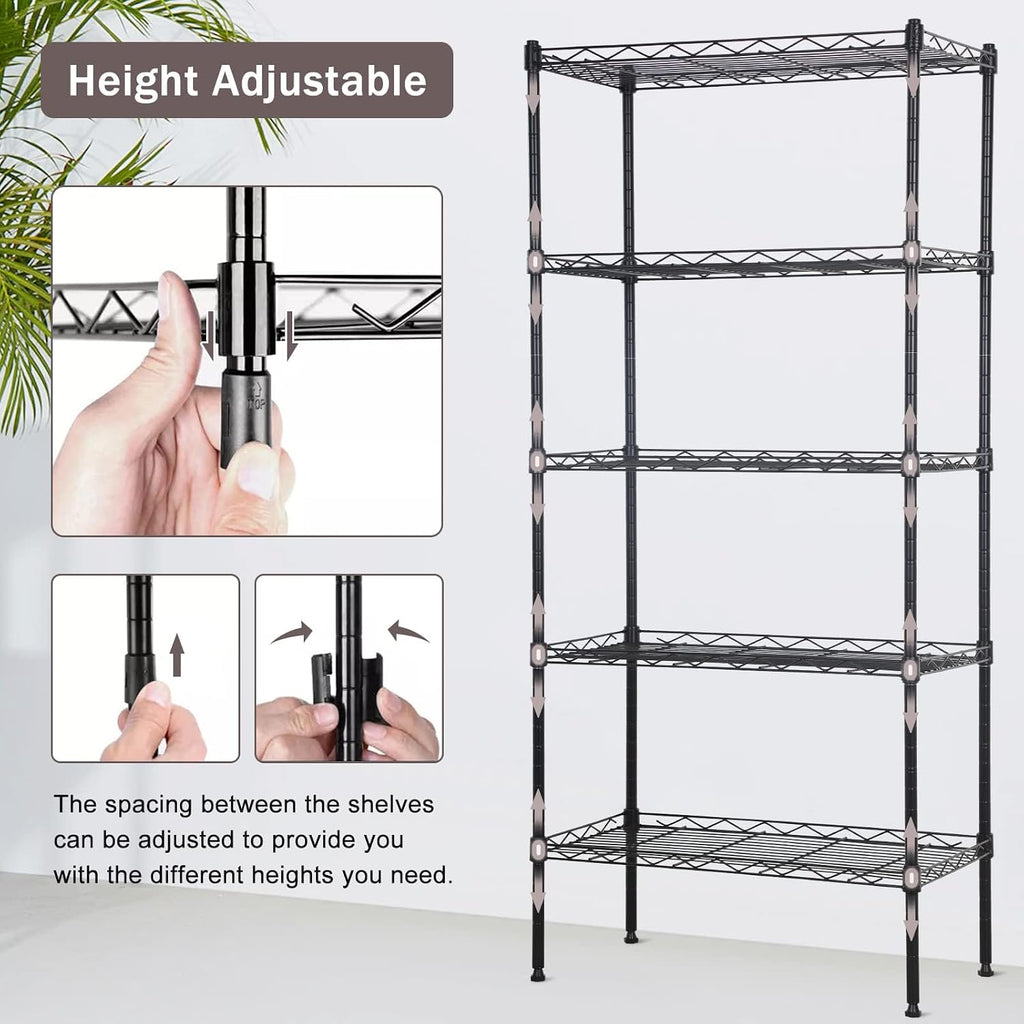 5 Tier Wire Shelving Unit Metal Storage Shelves Heavy Duty NSF Height Adjustable Commercial-Grade Storage Rack Garage