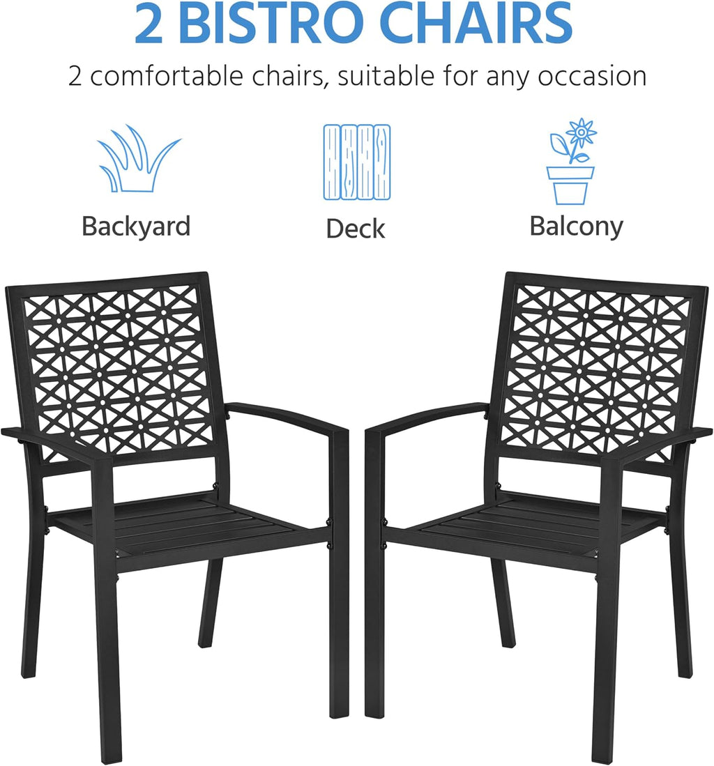 Metal Patio Chairs Set of 2 Steel Stackable Dining Chairs