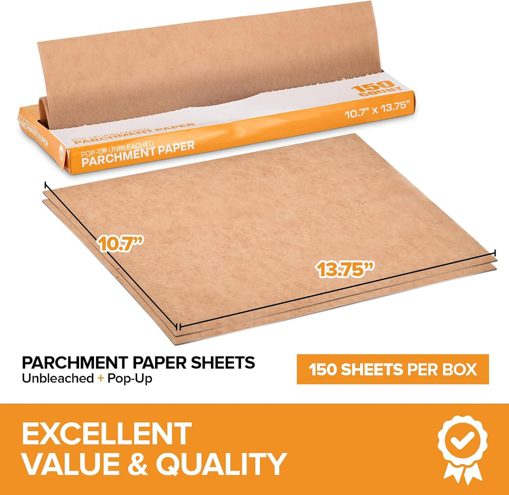 150 Ct Unbleached Parchment Paper Sheets, Pop Up Parchment Paper Sheets for Baking, Air fryer Sheets & Oven Liners