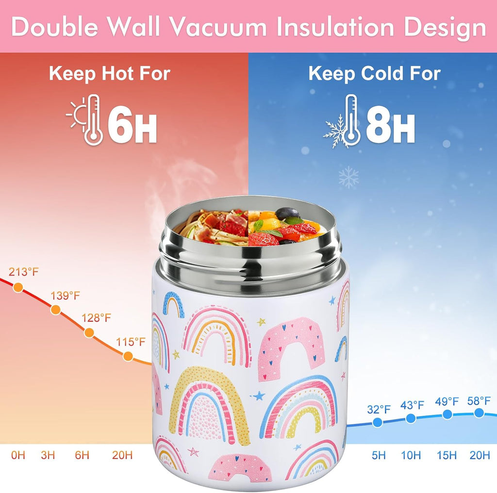 12oz Soup Thermo for Hot Food Kids Insulated Food Jar Wide Mouth Lunch Container Leak Proof Stainless Steel Vacuum