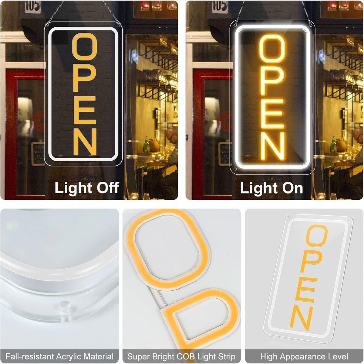 16"x 9" Super Bright Open Sign, Adjustable Brightness Neon Open Signs for Business Window, Powered by USB with