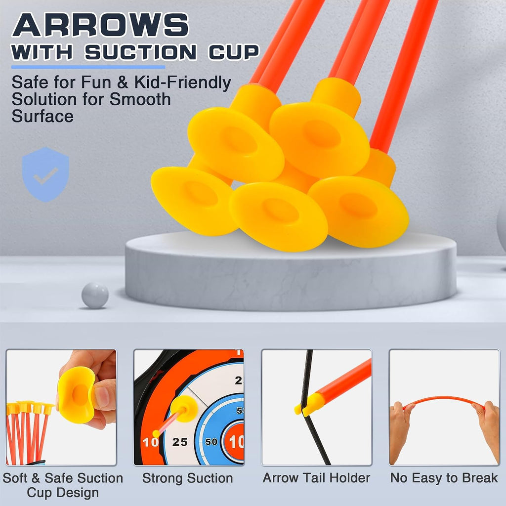 Archery Toy Set for Kids, LED Light Up Bow and Arrow Set with 10 Suction Cup Arrows, Standing Target & Quiver, Indoor