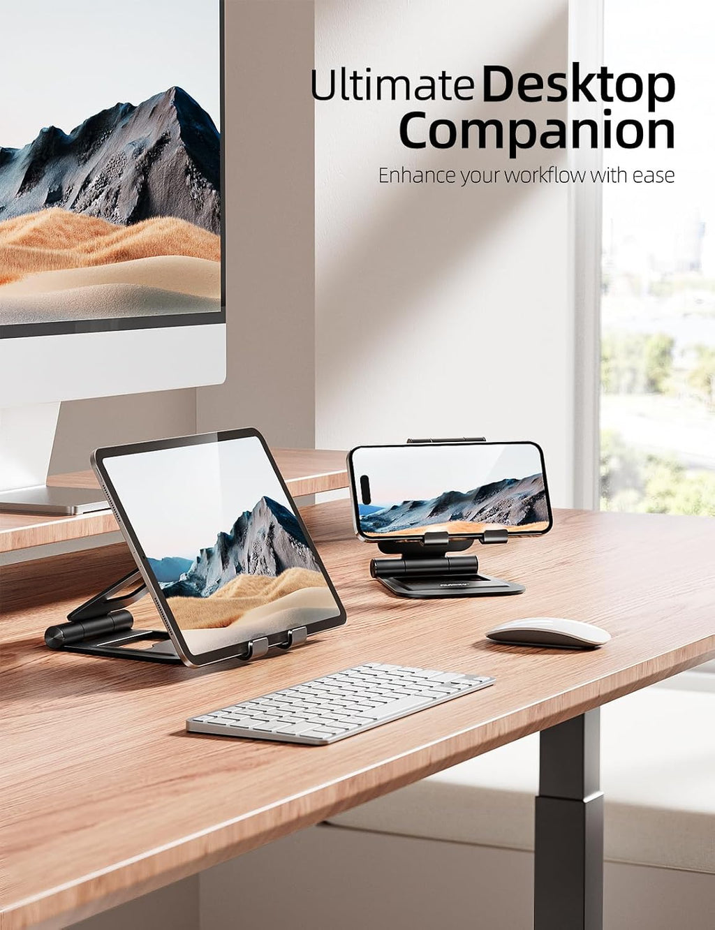 Dual Adjustable Foldable iPad Stand, Full Aluminum, Stable Support