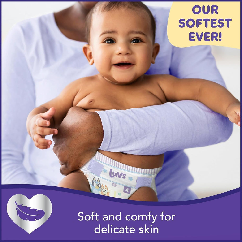 Size 4 Baby Diapers, Platinum Protection Bluey Diapers for Day & Night,Size 4 (22-37 lbs), 198 Count