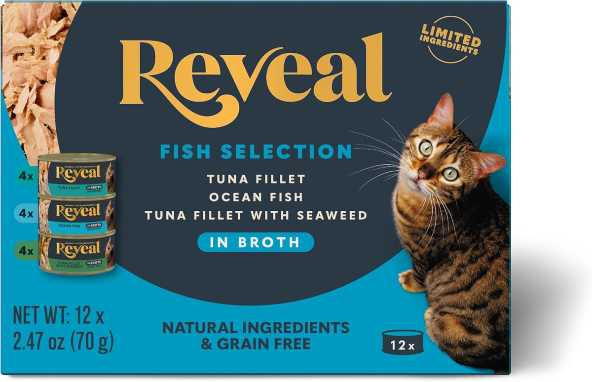 Fish Variety in Broth Wet Cat Food, 3-Flavor 12-Pack 2.47 oz Cans