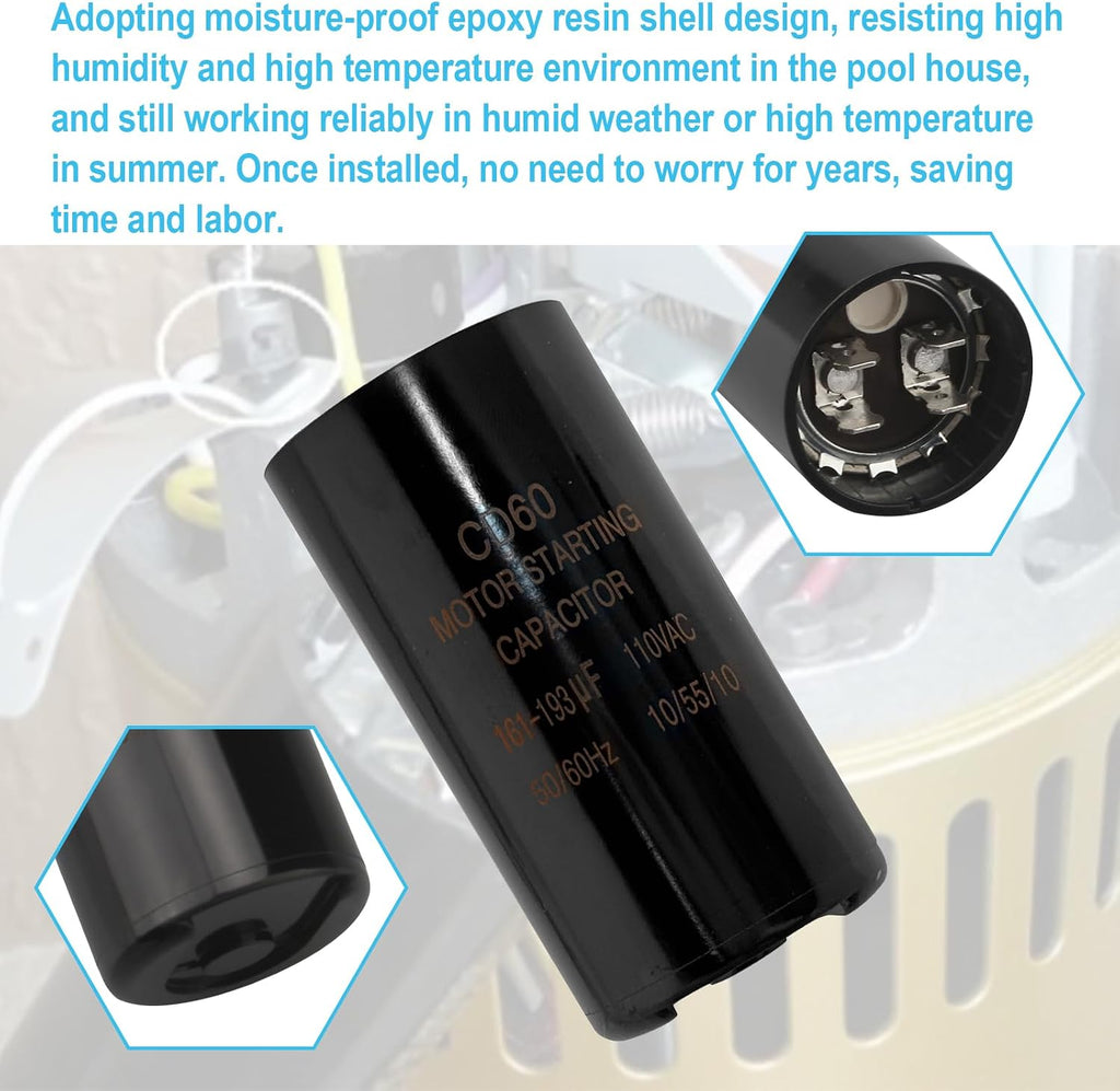Pool Pump Motor Start Capacitor 161-193 uf/MFD 110-125 VAC ±20%