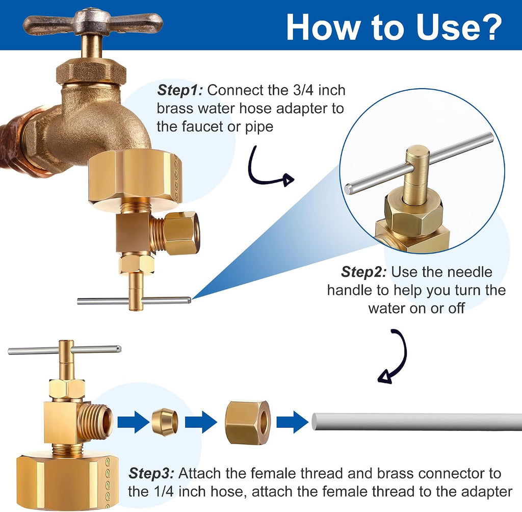 Enhon 3/4 In Garden Hose to 1/4 In Compression Needle Valve