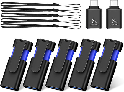 USB Flash Drive 16GB 5 Pack TEWENE USB 3.0 Thumb Drive &2PCS USBC Adapter | Clip Retractable Zip Drive USB Memory