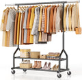Heavy Duty Clothes Rack Load 556 LBS, Rolling Clothing Rack With Shelves, Height Adjustable Metal Clothes Hanger with