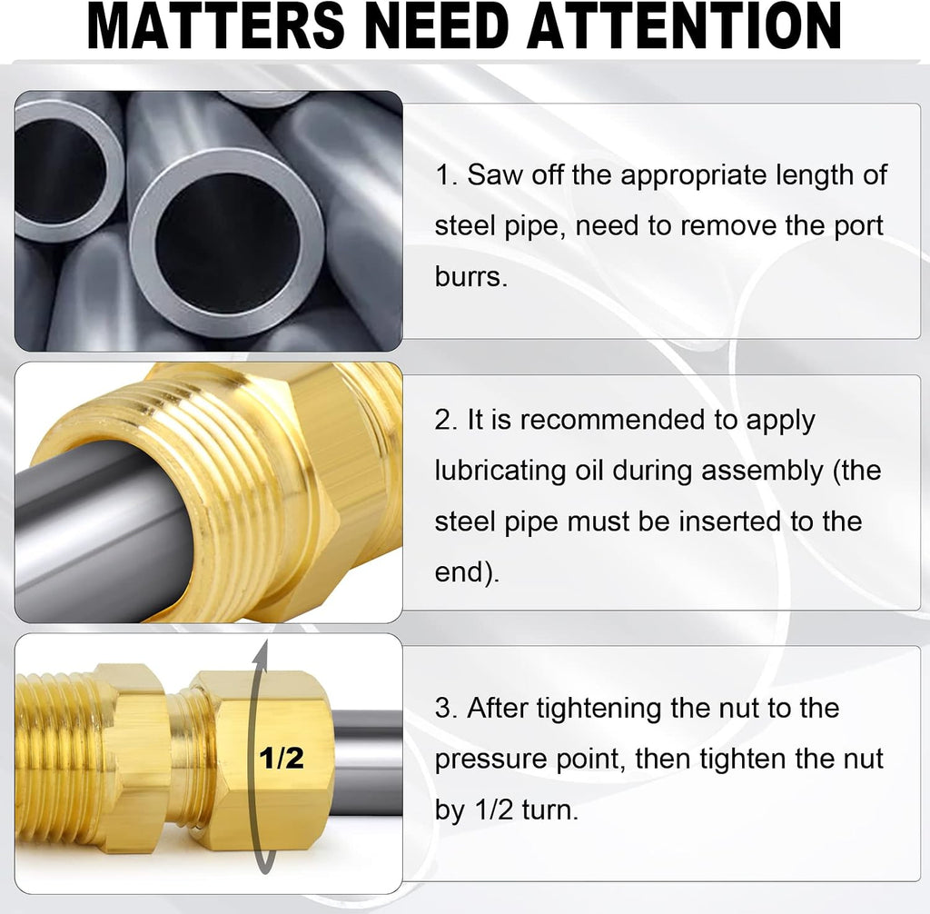 ChillWaves Brass Compression Tube Fitting, 3/8" OD x 1/2" NPT Male Compression Union Connector(5-PACK)