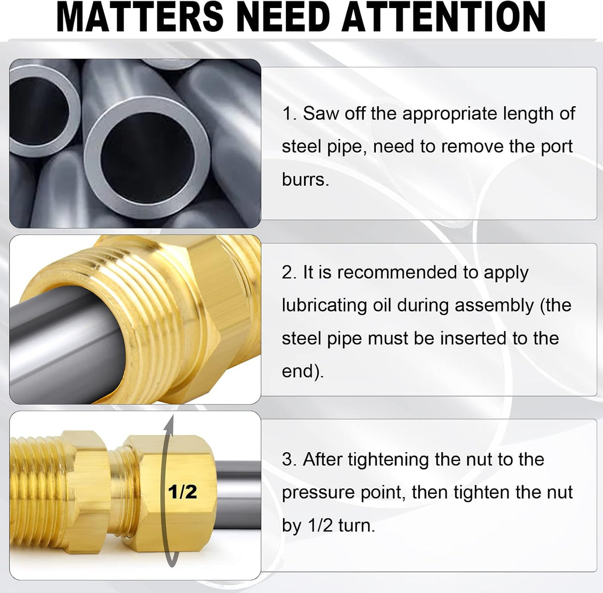 ChillWaves Brass Compression Tube Fitting, 3/8" OD x 1/2" NPT Male Compression Union Connector(5-PACK)