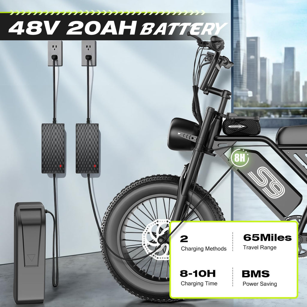 Electric Bike for Adults Teens, 2500W Peak, 28/36 Mph & 65 Miles, 16/20" Fat Tire All-Terrain Electric Dirt Bike with