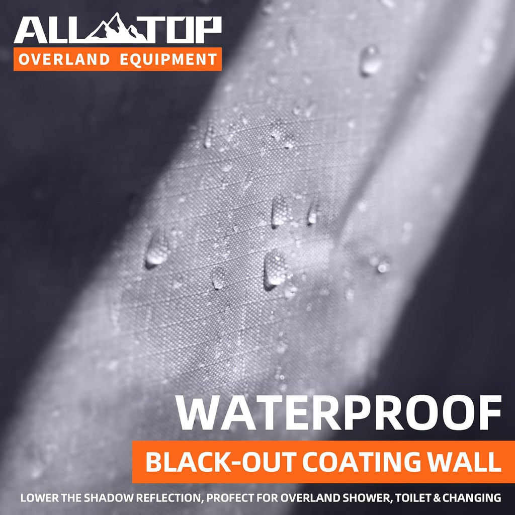 Awning Shower Room w/Foldable Floor Mat, 3.3ft x 3.3ft, Privacy Shelter Restroom w/Roof, LED Light, Drain Pipe
