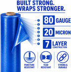 18" Stretch Wrap Film, 1500 ft, 80 Gauge (20 Micron), 7-Layer Clear Pallet Wrap, Up to 80% Stretch, Self-Adhering