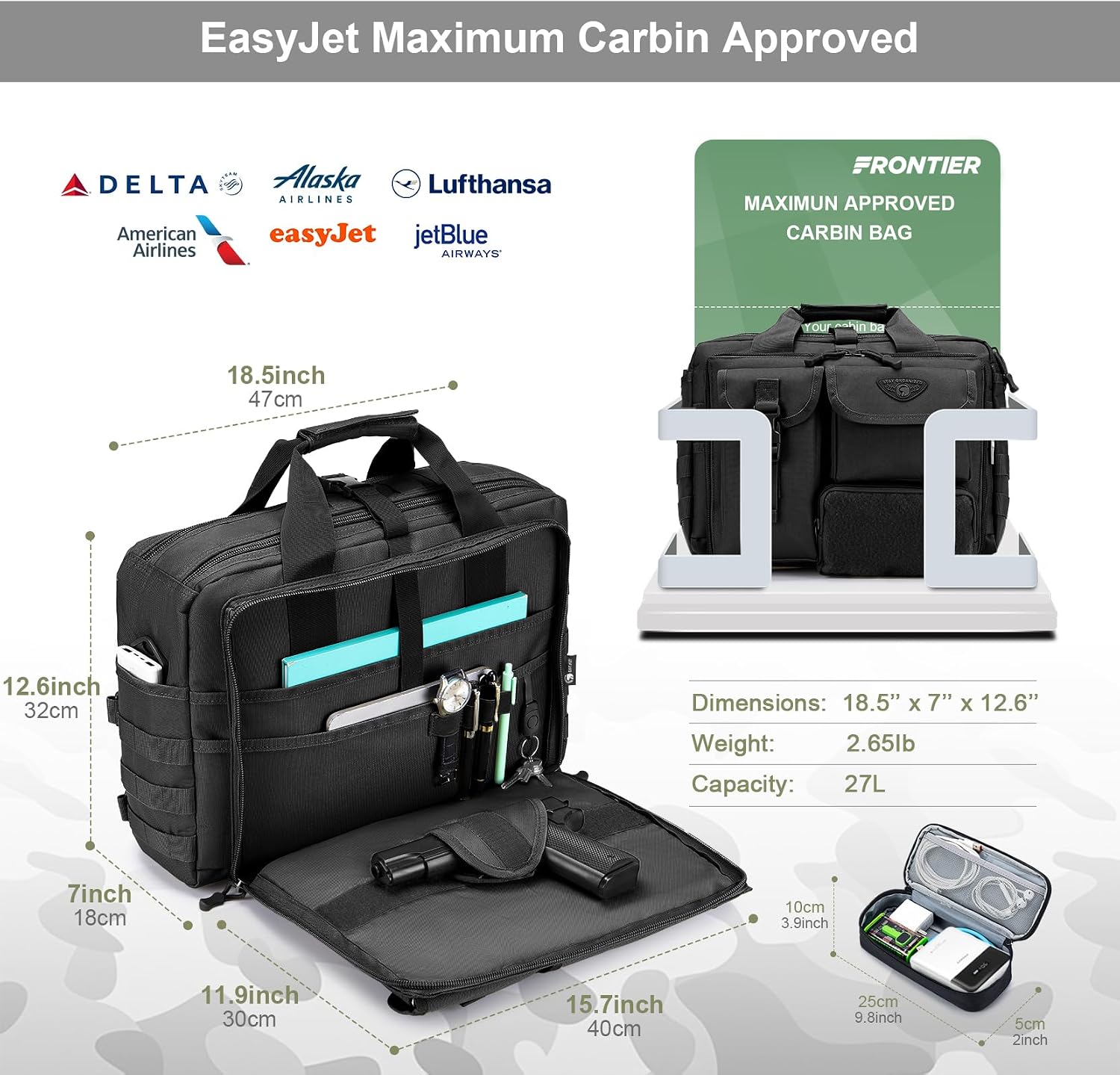 Tactical Messenger Bag,14inch/15.6inch/17.3inch Briefcase for Man Military Laptop Bag, Flight Work Bags for Pilots