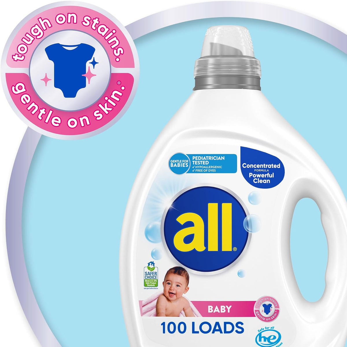 Liquid Laundry Detergent, Baby Powder Scent, 75 fl oz, 100 Loads