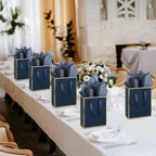 50 Pack Metallic Paper Gift Bag Bulk with Handle, Navy Blue, Gold